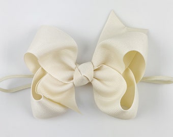 Ivory Baby Headband - 4 inch Bow Headbands for Baby / Cream Baby Headbands with Big Bows / Large Bow Baby Head Band / Baptism Headbands