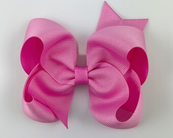 Pixie Pink 4” inch Hair Bow, Medium Girls Hair Bows / Large Baby Hair Bows, Boutique Bow Hair Clips, Hair bows on clips Barrettes non slip