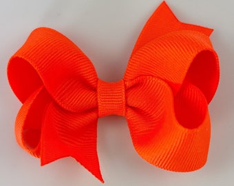 Neon Orange 3" inch Hair Bow, Small Girls Hair Bows / Medium Baby Hair Bows, hair clips with bows for baby girls barrettes, orange hair bows