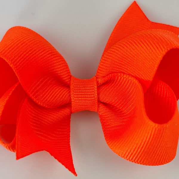 Neon Orange 3" inch Hair Bow, Small Girls Hair Bows / Medium Baby Hair Bows, hair clips with bows for baby girls barrettes, orange hair bows