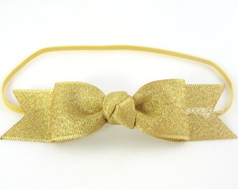 Baby Headbands Gold - Classic Bow Baby Headbands / Baby Headband Bows / Baby Head Band with Bows / Ribbon Infant Toddler Baby Girl Headbands