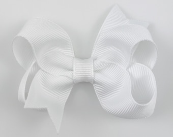 White 3" inch Hair Bow, Small Girls Hair Bows / Medium Baby Hair Bows, hair clips with bows for baby girls barrettes, white hair bows