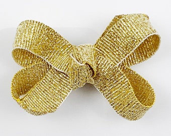 Gold Baby Hair Bow, 2 inch Extra Small Mini Boutique Hair Bows for Babies / Mini Snap Clip / Infant Newborn Hair Bow / Gold Baby Hair Clips