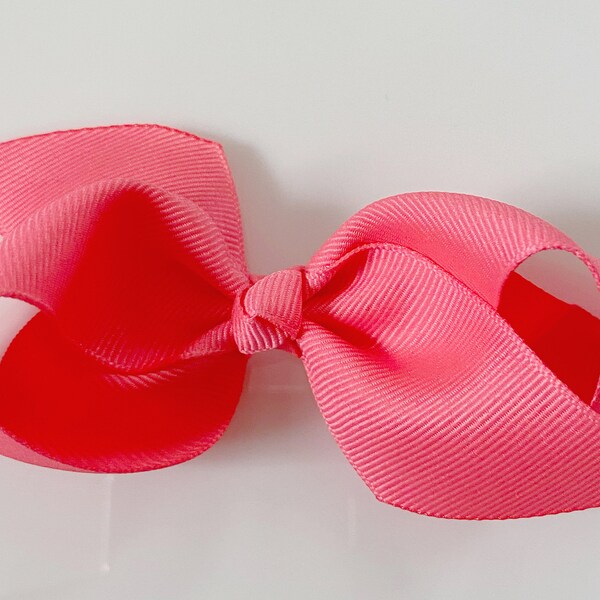 Pink Hair Bow / Hair Bows for Girls, Medium Hair Bows for Baby Toddler Girl, Hair Bows on Clips, Cute Hair Bows - Neon Pink Loopy Bow