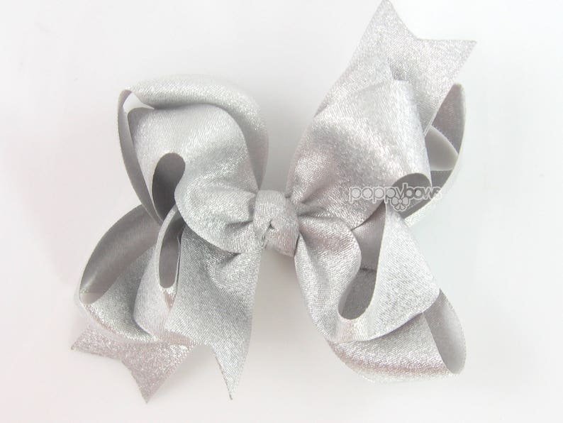 Girls hairbows Big hair bows double layer boutique bow Silver Headband 4/" 5/"