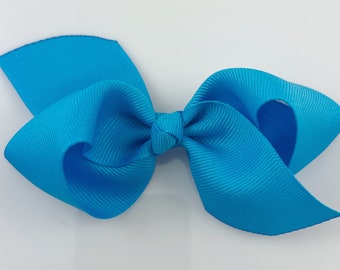 Blue Hair Bow / Hair Bows for Girls, Medium Hair Bows for Baby, Ribbon Hair Clip with Bows for Babies Fine Hair - Island Blue Loopy Bow
