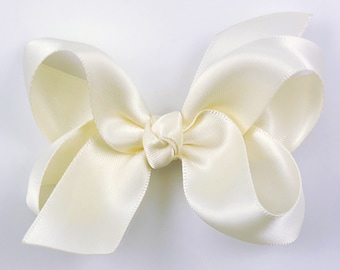 Ivory Satin 3" inch Hair Bow, Small Girls Hair Bows / Medium Baby Hair Bows, hair clips with bows for baby, Baptism Christening Wedding