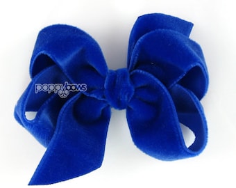 Blue Velvet Hair Bow / 3 inch Velvet Hair Bows for Girls / Baby Girl Velvet Hair Bows Clip Barrette / Christmas Holiday Hair Bows / Cobalt