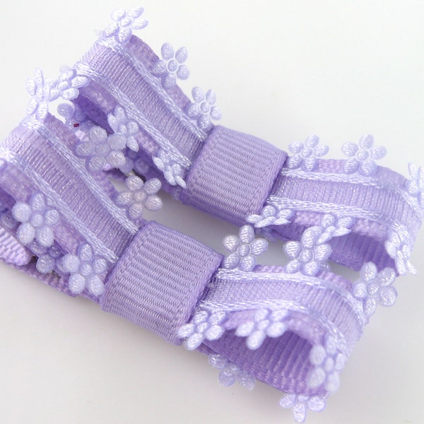 Baby Hair Clips - Lavender Fancy Flowers Tuxedo Bow Barrettes - Matching Pair Toddler Hair Clips - Baby Hair Clips Light Purple