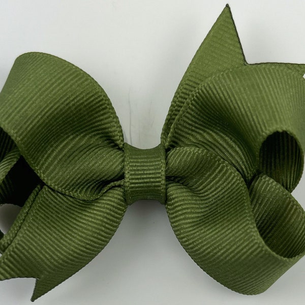 Olive 3" inch Hair Bow, Small Girls Hair Bows / Medium Baby Hair Bows, hair clips with bows for baby girls barrettes, olive green hair bows