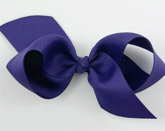 Purprle Hair Bow / Hair Bows for Girls, Medium Hair Bows for Baby, Ribbon Hair Clip with Bows for Babies Fine Hair - Dark Purple Loopy Bow