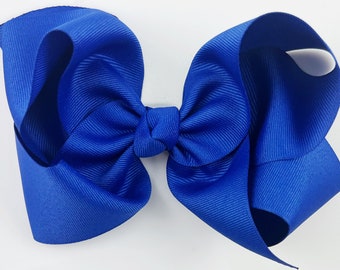 Girls Hair Bow in Royal Blue / Extra Large 6 inch Grosgrain Girls Hair Bows, Toddlers, Big Hairbows, Blue Hair Bows, Blue Hair Clip