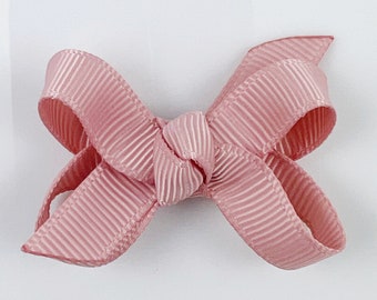 Ballet Pink Baby Hair Bow, 2 inch Extra Small Mini Boutique Hair Bows for Babies / Mini Snap Clip / Infant Newborn Hair Bow / Soft Muted