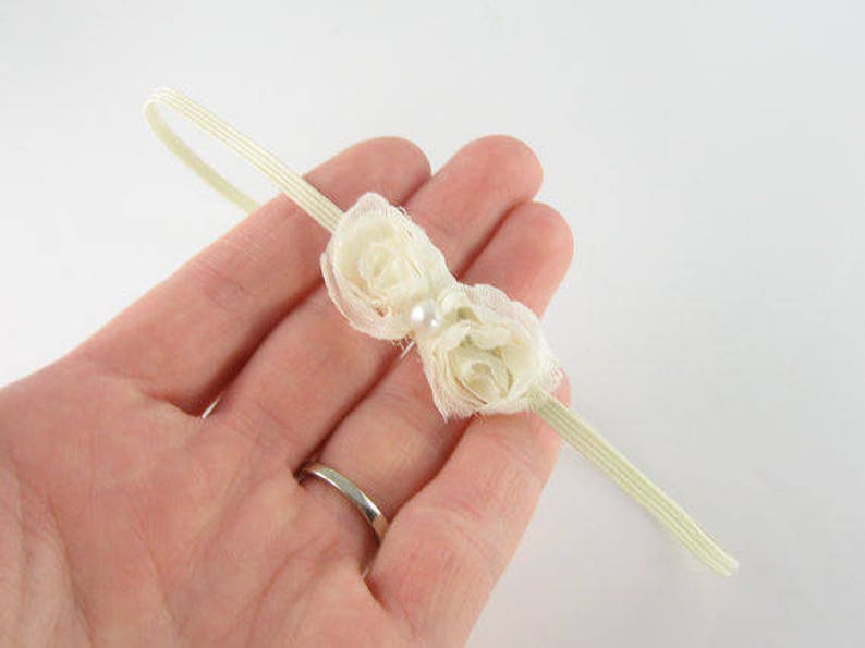 Baby Headband newborn headband small baby headband ivory baby headband baptism headband infants headbands elastic chiffon pearl