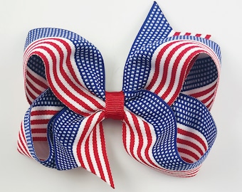 American Flag 4” inch Hair Bow, Medium Girls Hair Bows / Large Baby Hair Bows, Bow Hair Clips, Hair bows on clips barrettes 4th of July bows