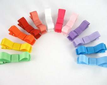 Baby Hair Clips - Rainbow Pack / Cute Hair Bows for Toddlers / Girls Hair Clips / Baby Bow Barrettes / Basic Hair Clips Grosgrain Ribbon