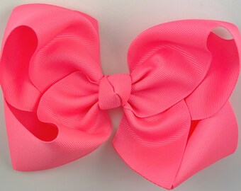 Neon Pink Hair Bows for Girls / Extra Large 6 inch Grosgrain Girls Hair Bows, Toddlers, Big Hairbows, Pink Hair Clip, Girls Hair Accessories