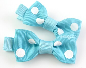 Girls Hair Clips in Aqua Dot / Blue Hair Bows Clips for Girls / Toddlers Baby Hair Bows / Pigtail Bows, Pigtail Clips / Pinched Bows Babies