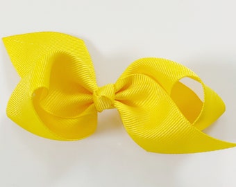 Yellow Hair Bow / Hair Bows for Girls, Medium Hair Bows for Baby, Ribbon Hair Clip with Bows for Babies Fine Hair Basic Bows - Loopy Bow