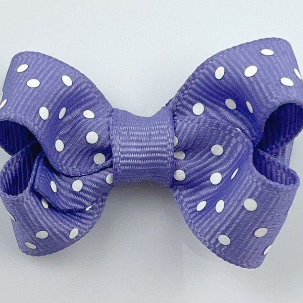 Purple Dot 2 inch Hair Bow, extra small boutique bow on non slip clip for baby girls, small hair bows, cute hair bows, barrette, non slip