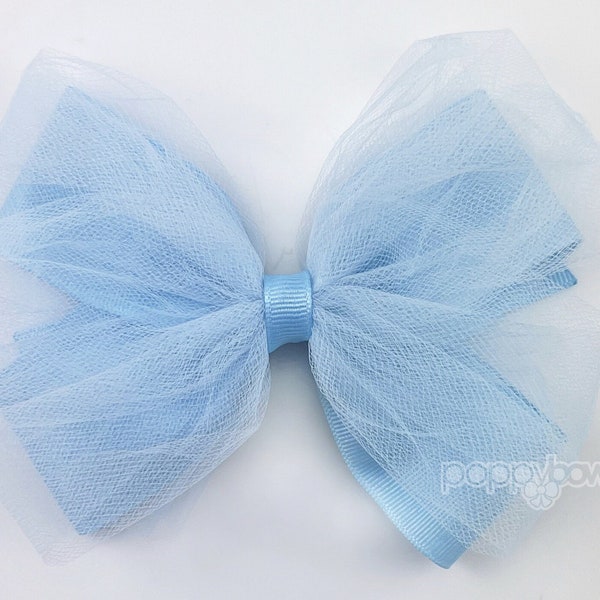 Tulle Hair Bow in Light Blue / Ballet Hair Bow / Large 5 inch Bows for Girls / Ballerina Hair Bow / Fancy Hair Bows / Tulle Hair Clip