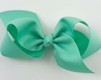 Sea Green Hair Bow / Hair Bows for Girls, Medium Hair Bows for Baby, Ribbon Hair Clip with Bows for Babies Fine Hair - Lucite Loopy Bow