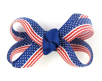American Flag Mini Baby Hair Bow, tiny boutique size newborn hair bow, infant hair bow, mini snap clip non slip for babies, 4th of July bows