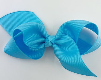 Blue Hair Bow / Hair Bows for Girls, Medium Hair Bows for Baby, Hair Clip with Bows Boutique Hairbows, Cute - Mystic Turquoise Loopy Bow