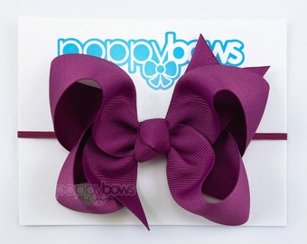 Magenta Baby Headband - 4 inch Bow Headbands for Baby / Baby Headbands with Big Bows / Large Bow Baby Head Band/ Infant Purple for Fall