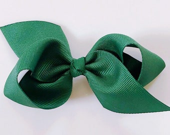 Dark Green Hair Bow / Hair Bows for Girls, Medium Hair Bows for Baby Toddler Girl, Hair Bows on Clips, Christmas - Hunter Green Loopy Bow