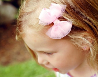 Small Ballet Hair Bow in Light Pink Tulle Hair Bow 3 inch Bows for Baby Toddler Girls Ballerina Hair Bow / Fancy Hair Bows / Tulle Hair Clip