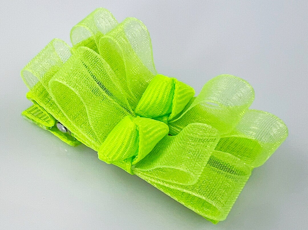 Neon Green Hair Clips in Sheer Organza / Baby Hair Clips / Baby