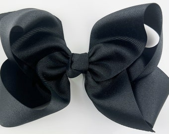 Black Hair Bow for Girls / Extra Large 6 inch Grosgrain Ribbon Bows for Girls, for Toddlers, Big Bow Black Hair Clip