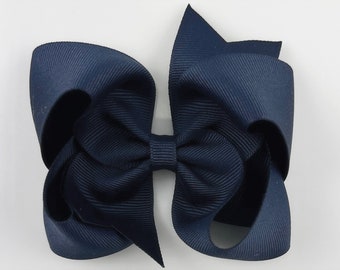 Navy Blue 4” inch Hair Bow, Medium Girls Hair Bows / Large Baby Hair Bows, Boutique Bow Hair Clips, Hair bows on clips Barrettes non slip