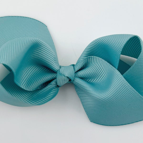 Blue Green Hair Bow / Hair Bows for Girls, Medium Hair Bows for Baby, Hair Clip with Bows Boutique Hairbows, Cute Basic - Sea Mist Loopy Bow