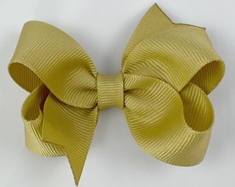 Athletic Gold 3" inch Hair Bow, Small Girls Hair Bows / Medium Baby Hair Bows, hair clips with bows for girls barrettes, yellow hair bows