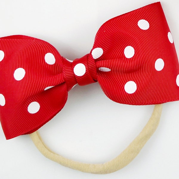 Bandeau à nœud pour bébé à pois rouges et blancs - Bandeaux à nœud de 4 pouces pour bébé / Bandeaux pour bébé avec gros nœuds / Grand nœud pour bébé / Minnie Bows