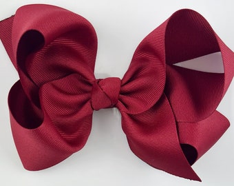 Red Hair Bows for Girls in Cranberry / Extra Large 6 inch Grosgrain Girls Hair Bows, Toddlers, Big Hairbows, Dark Red Hair Clip, Christmas