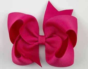 Shocking Pink 4” inch Hair Bow, Medium Girls Hair Bows / Large Baby Hair Bows, Boutique Bow Hair Clips, Hair bows on clips Barrettes