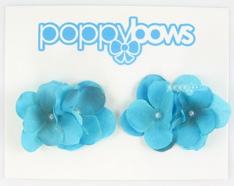 Flower Hair Clips for Baby / Blue Flower Hair Clips for Girls Toddlers / Cute Hair Bows for Babies Photoshoot / Silk Flowers Aqua Teal