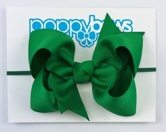 Baby Headband in Emerald - 4 inch Bow Headbands for Baby / Baby Headbands with Big Bows / Large Bow Baby Head Band / Christmas Green