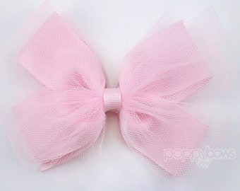 Ballet Hair Bow in Light Pink / Tulle Hair Bow / Large 5 inch Bows for Girls / Ballerina Hair Bow / Fancy Hair Bows / Pink Tulle Hair Clip
