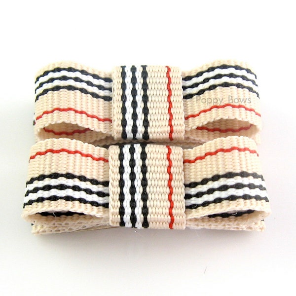 Baby Hair Clips - baby hair bows - newborn hair clips - newborn bows - infant hair clips - infant barrettes - small hair clips - striped tan
