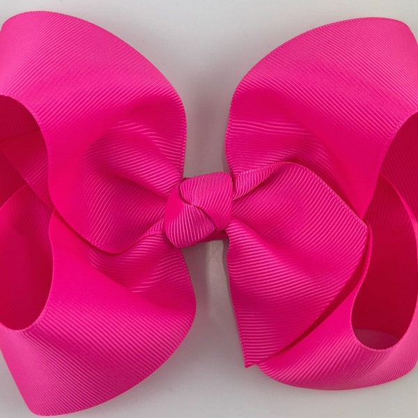 Bold Neon Pink Hair Bow / 5 inch Large Hair Bows / Girls Hair Bows / Hair Bows Clip / Jumbo Big Hairbows / Wide Ribbon / Princess Pink