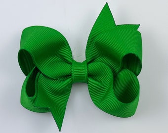 Emerald 3" inch Hair Bow, Small Girls Hair Bows / Medium Baby Hair Bows, hair clips with bows for baby girls barrettes, green hair bows