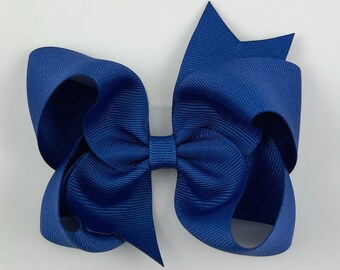 Light Navy Blue 4” inch Hair Bow, Medium Girls Hair Bows / Large Baby Hair Bows, Boutique Bow Hair Clips, Hair bows on clips Barrettes