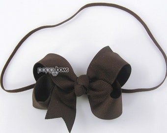 Baby Headband Brown - 3 inch Bow Headbands for Baby / Baby Headbands with Small Bow / Infant Babies Head Band with Bows