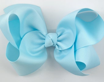 Light Blue Hair Bow in Pale Blue / Extra Large 6 inch Grosgrain Girls Hair Bows, Toddlers, Big Hairbows, Baby Blue Hair Clip with Bow