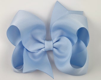 Light Periwinkle 4” inch Hair Bow, Medium Girls Hair Bows / Large Baby Hair Bows, Boutique Bow Hair Clips, Hair bows on clips Barrettes