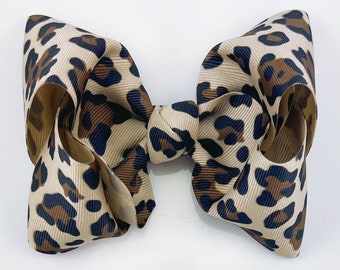 Leopard Hair Bow / 4.5 to 5 inch Girls Hair Bows / Grosgrain Bows / Large Hair Bows / Hair Bows Clip Hair Bows Toddler Girl Cheetah Print